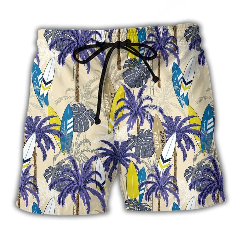 Surfing Tropical Leaf Summer Beach Shorts For Beach Trips And Relaxed Vacation Styling