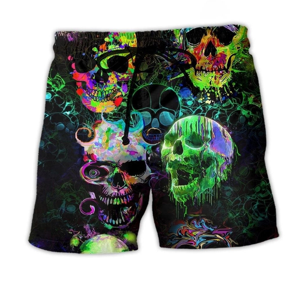 Skull Green Splash Color Beach Shorts For Oceanfront Weekends And Easygoing Coastal Style