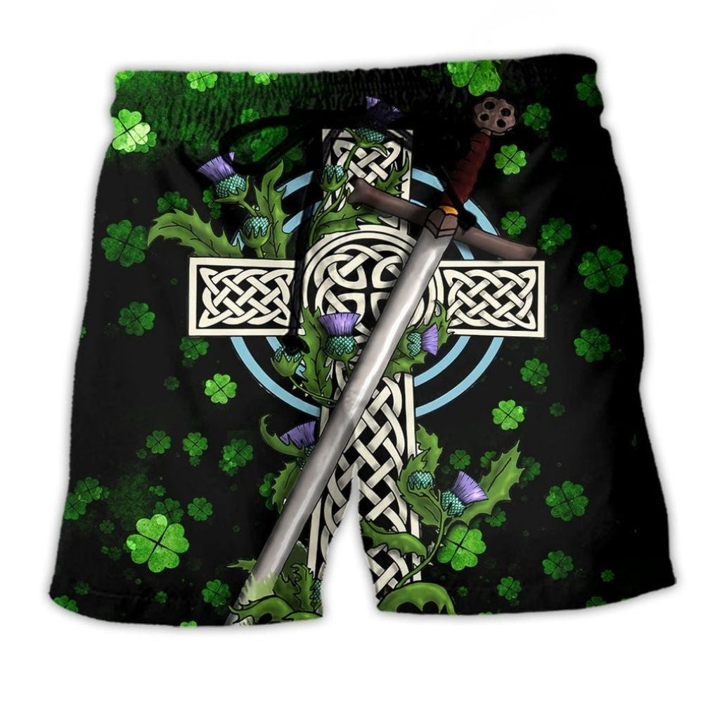 Irish Celtic Cross Heritage Beach Shorts For Tropical Holidays And Easygoing Coastal Style