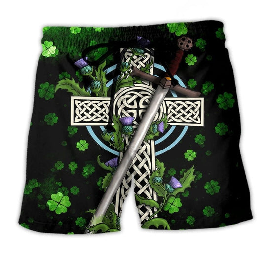 Irish Celtic Cross Heritage Beach Shorts For Tropical Holidays And Easygoing Coastal Style