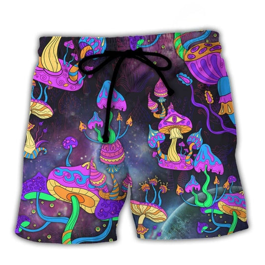 Hippie Mushroom Free Spirit Beach Shorts Design View For Poolside Relaxation And Holiday Trips