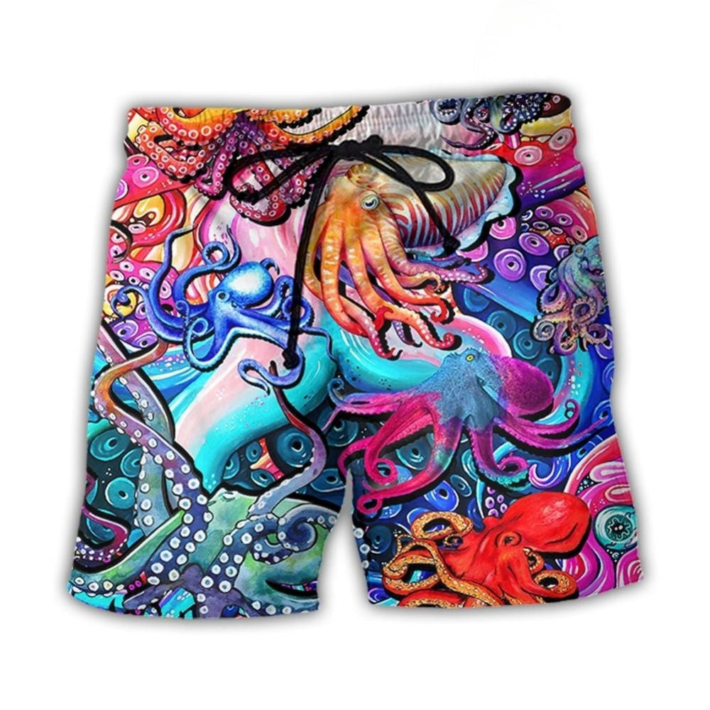 Colorful Octopus Lover Creative Beach Shorts Pattern View For Resort Days And Outdoor Activities