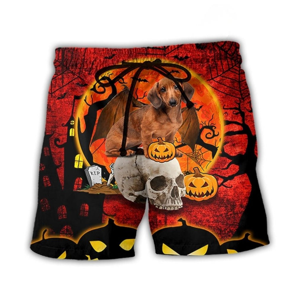 Dachshund Halloween Red Beach Shorts For Beach Days And Relaxed Casual Style