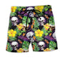 Skull Yellow Flower Beach Shorts For Island Escapes And Comfortable Daily Wear