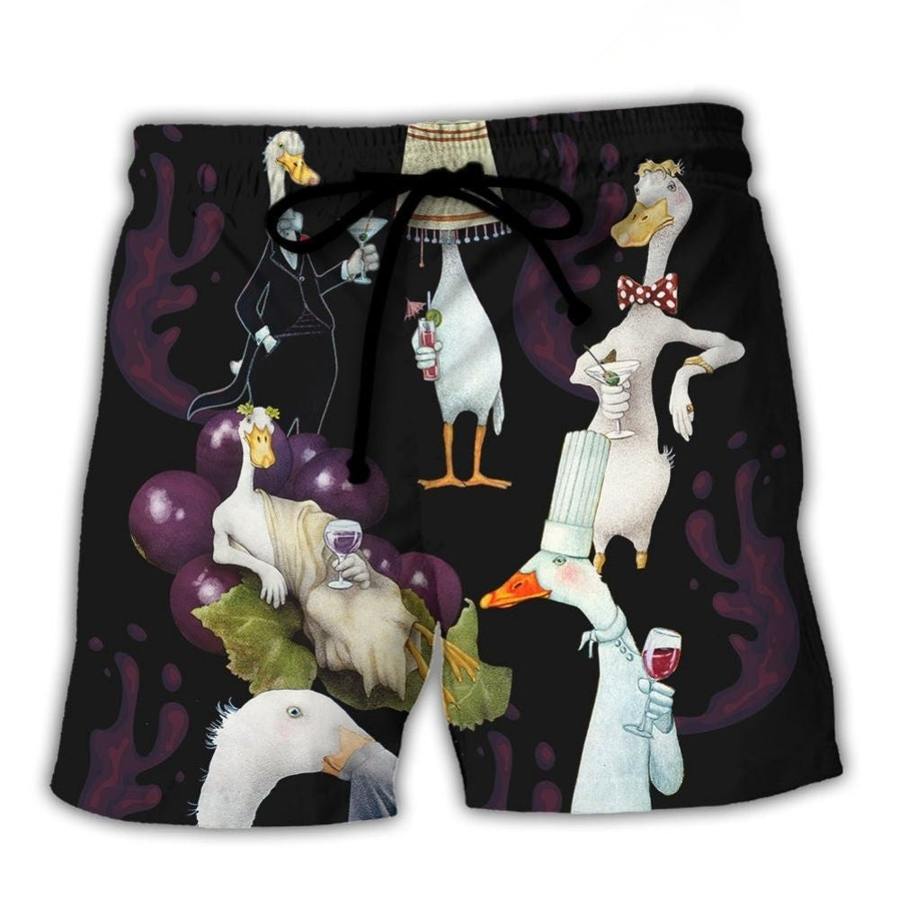 Funny Cocktail Duck Humor Beach Shorts For Beach Trips And Relaxed Vacation Styling