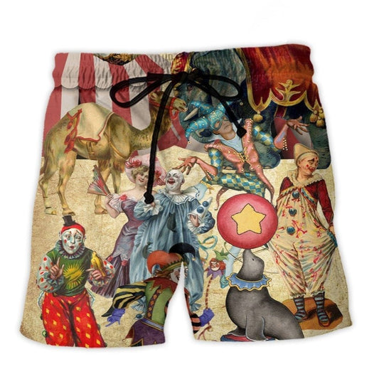 Circus Warning Funny Vintage Beach Shorts For Sunny Holidays And Comfortable Daily Styling
