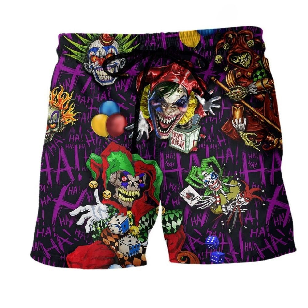 Clown Smile Colorful Beach Shorts Pattern View For Relaxed Vacation Styling