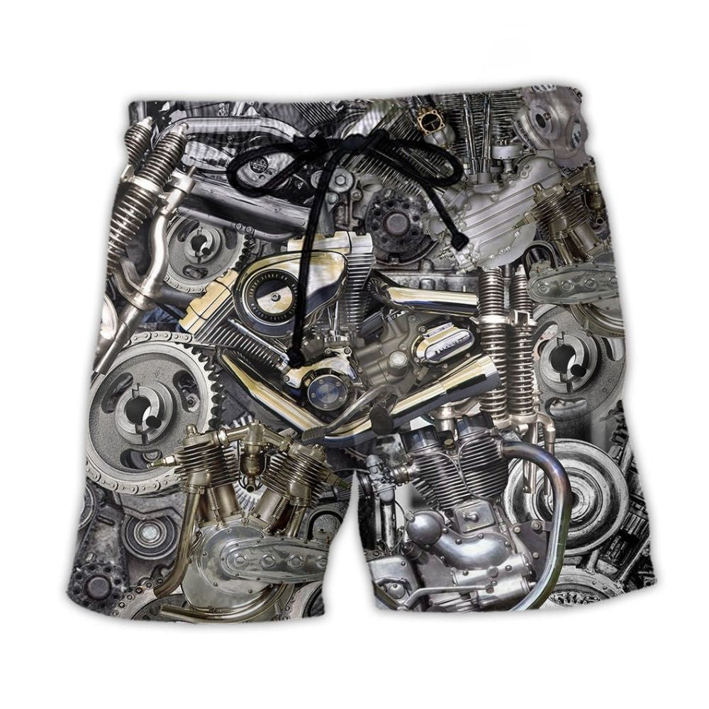 Motorcycle Chrome Classic Riders Beach Shorts Design Detail For Coastal Escapes And Daily Wear