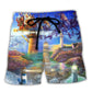 Lighthouse Shine Through Storm Beach Shorts Artwork Detail For Tropical Travel And Everyday Wear