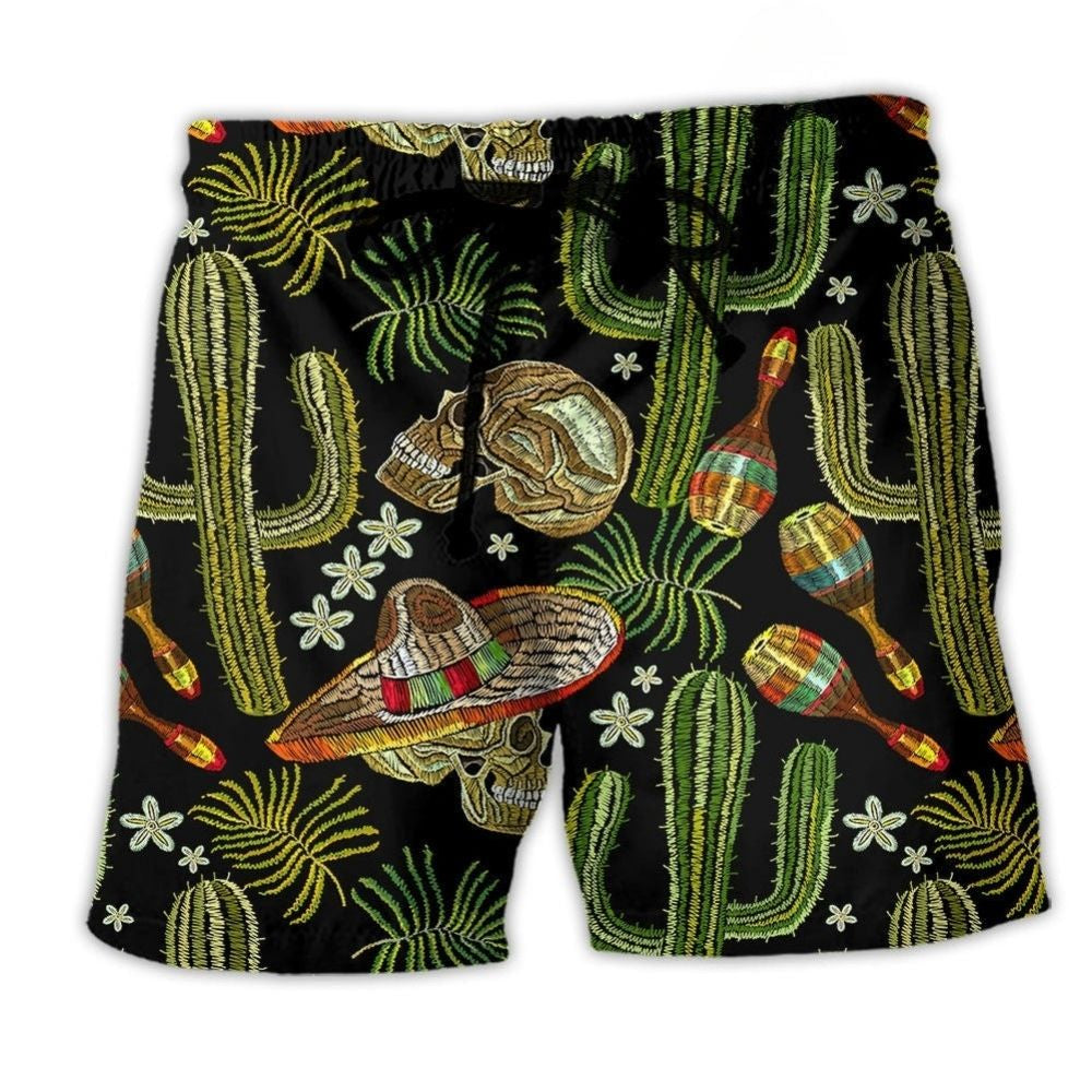 Mexican Skull Dark Cool Beach Shorts Pattern Detail For Sunny Outdoor Activities