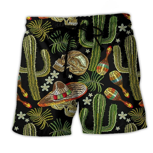 Mexican Skull Dark Cool Beach Shorts Pattern Detail For Sunny Outdoor Activities