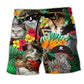 Pirate Cat Tropical Floral Beach Shorts For Sunny Day Getaways And Bright Summer Outfits