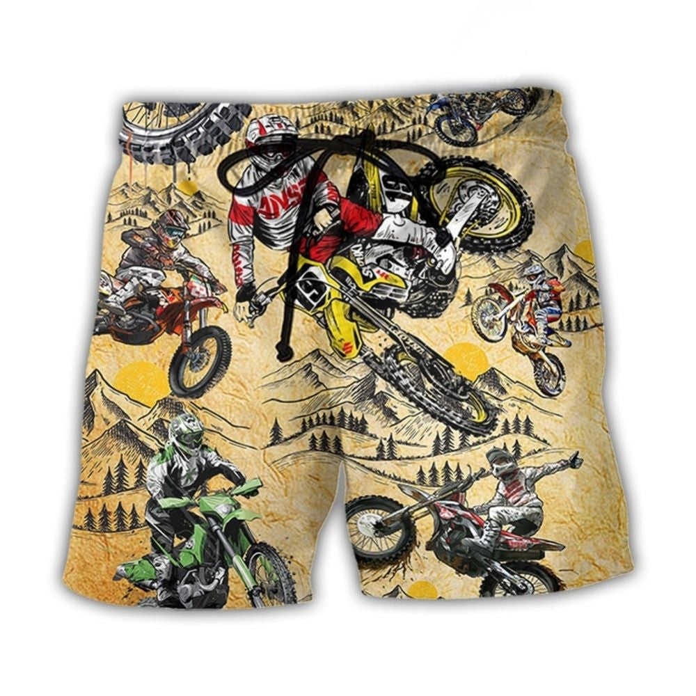 Vintage Motocross Biker Motorcycle Beach Shorts For Resort Travel And Thoughtful Summer Gifting