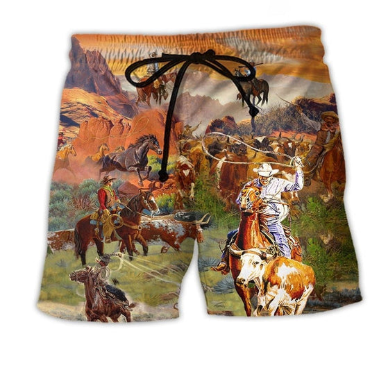 Cowboy Nature Western Beach Shorts Print Detail For Thoughtful Gift Giving