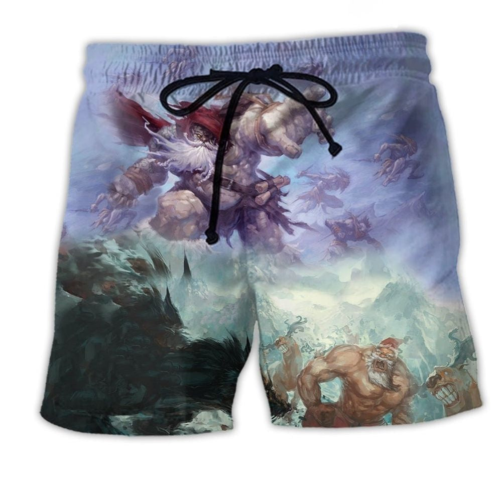 Christmas Santa Dark Fantasy Battle Beach Shorts For Resort Travel And Thoughtful Summer Gifting