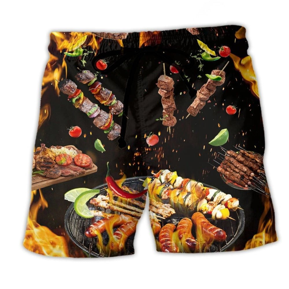 BBQ Fire Food Beach Shorts For Island Escapes And Laid Back Daily Wear