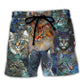 Colorful Glass Art Cat Lover Beach Shorts Artwork Detail For Comfortable Everyday Summer Wear