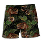 Dinosaur With Tropical Green Leaves Beach Shorts Pattern View For Coastal Holidays And Casual Activities