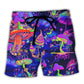 Neon Galaxy Hippie Mushroom Beach Shorts Pattern Detail For Relaxed Warm Weather Outfits
