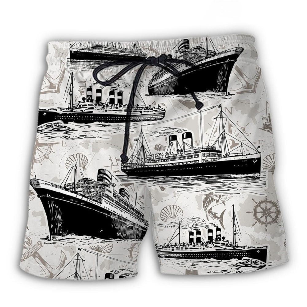 Retro Cruising Sea Map Adventure Beach Shorts Pattern Detail For Sunny Outdoor Activities
