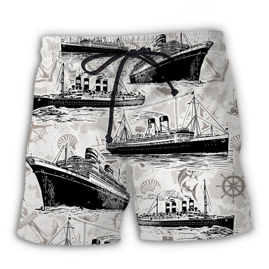 Retro Cruising Sea Map Adventure Beach Shorts Pattern Detail For Sunny Outdoor Activities