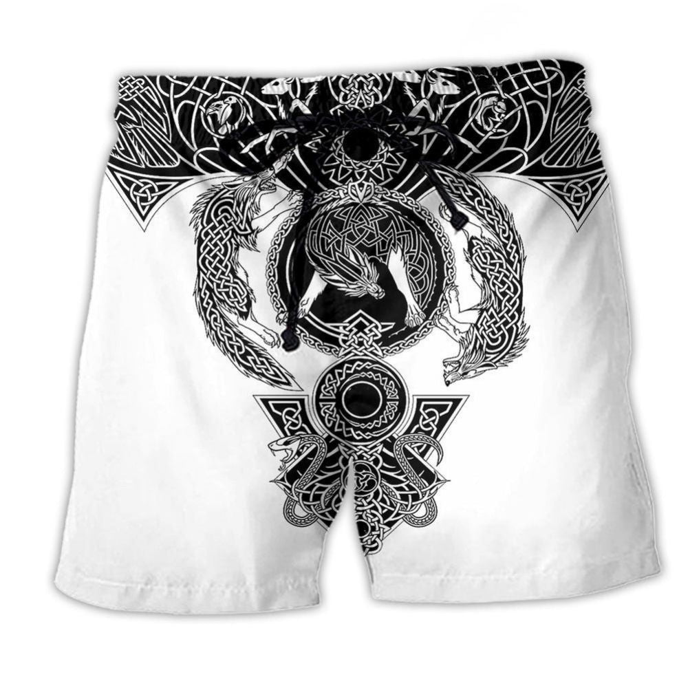 Viking Warrior Heritage Beach Shorts Pattern View For Creative Warm Weather Outfits