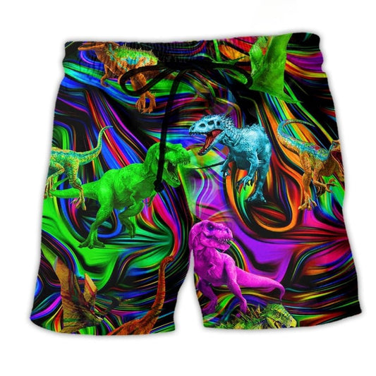 Dinosaur Neon Light Beach Shorts For Tropical Holidays And Everyday Comfort