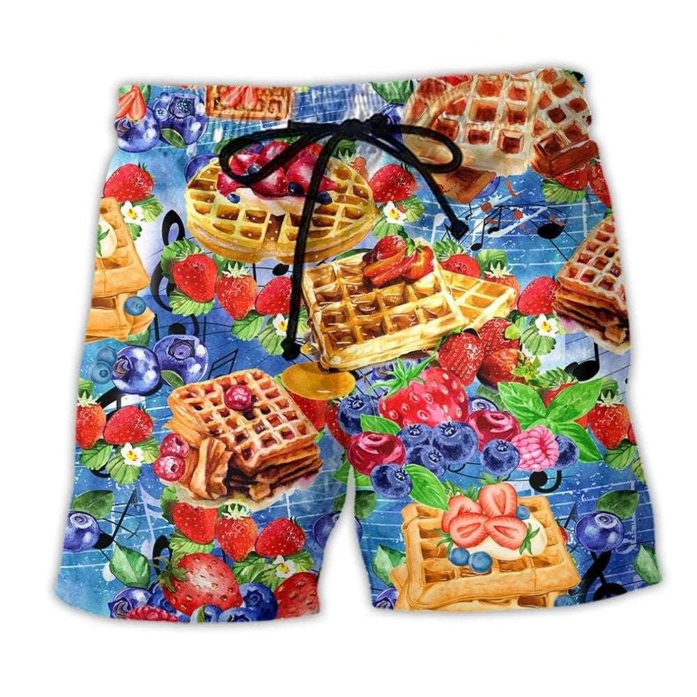 Pancake Strawberry Blueberry Food Beach Shorts For Holiday Cruises And Casual Outdoor Comfort