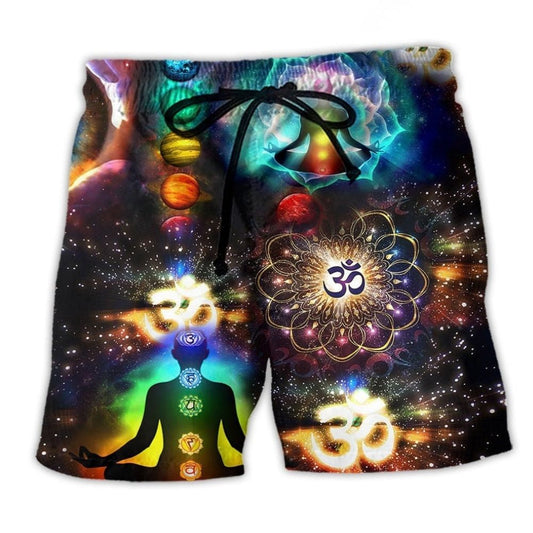 Yoga Om Colorful Meditation Beach Shorts For Summer Vacations And Relaxed Holiday Style