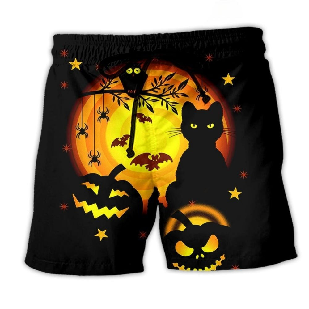 Halloween Cat Pumpkin Beach Shorts For Sunny Day Getaways And Lightweight Summer Style