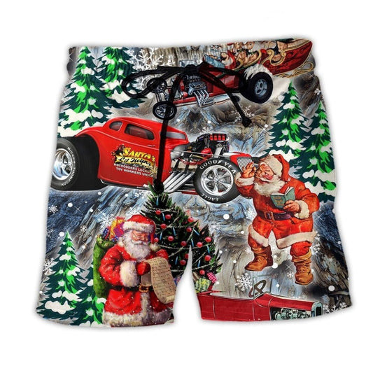 Hot Rod Christmas Beach Shorts Pattern View For Relaxed Vacation Styling