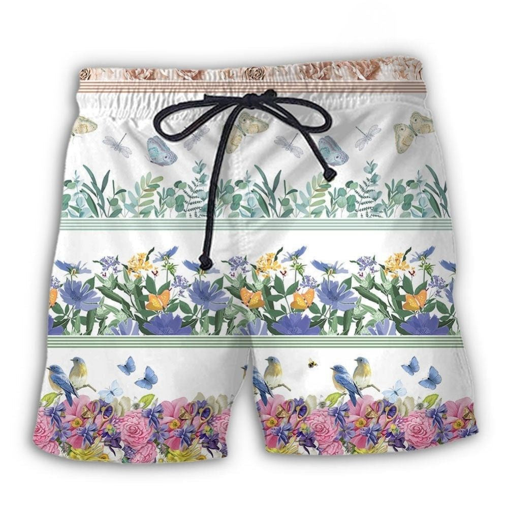 Floral Bird And Butterfly Nature Beach Shorts For Coastal Adventures And Relaxed Summer Wear