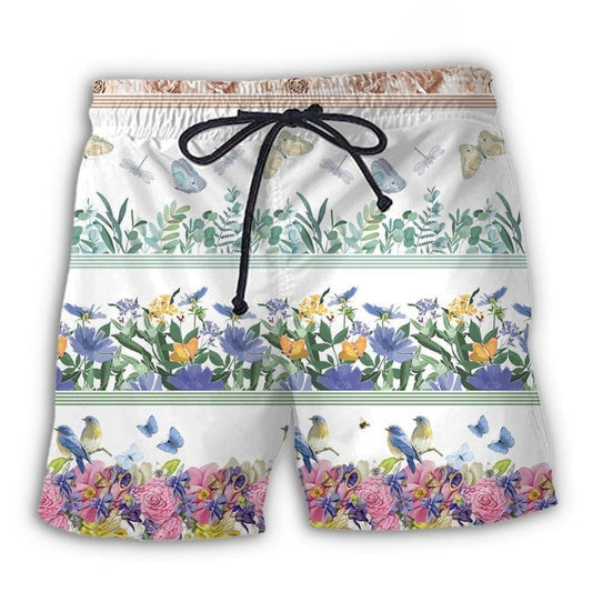 Floral Bird And Butterfly Nature Beach Shorts For Coastal Adventures And Relaxed Summer Wear
