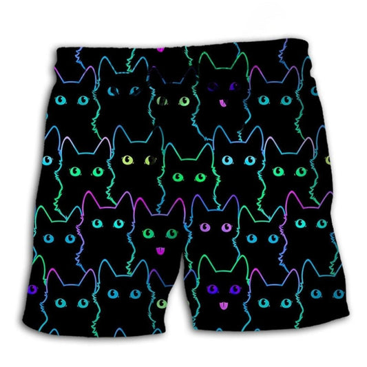 Cute Cat Minimal Fun Beach Shorts Design Detail For Weekend Getaways And Beach Days
