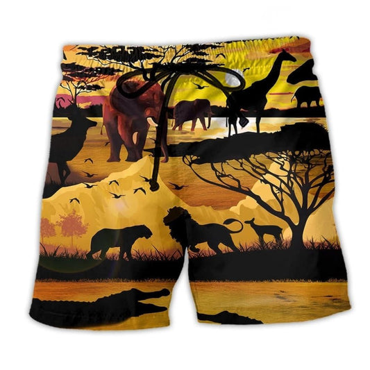 Safari Animal Begins Beach Shorts Pattern View For Relaxed Vacation Styling
