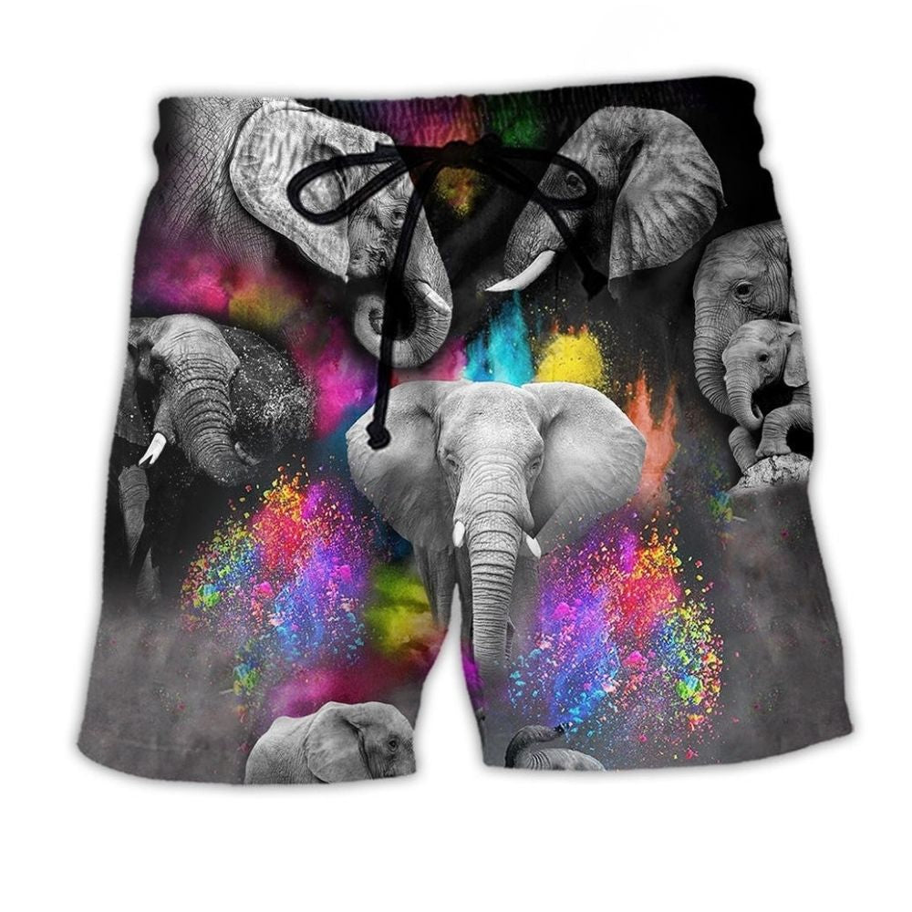 Elephant Colorful Black Contrast Beach Shorts Design View For Comfortable Resort And Beach Styling