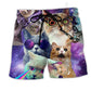 Cat Battle Flying Rebellion Beach Shorts Design Detail For Nature Inspired Coastal Travel