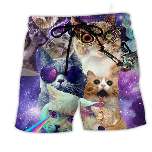 Cat Battle Flying Rebellion Beach Shorts Design Detail For Nature Inspired Coastal Travel