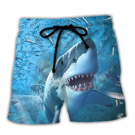 Shark Swimming Through Baitfish Beach Shorts Graphic Detail For Resort Trips And Casual Outings