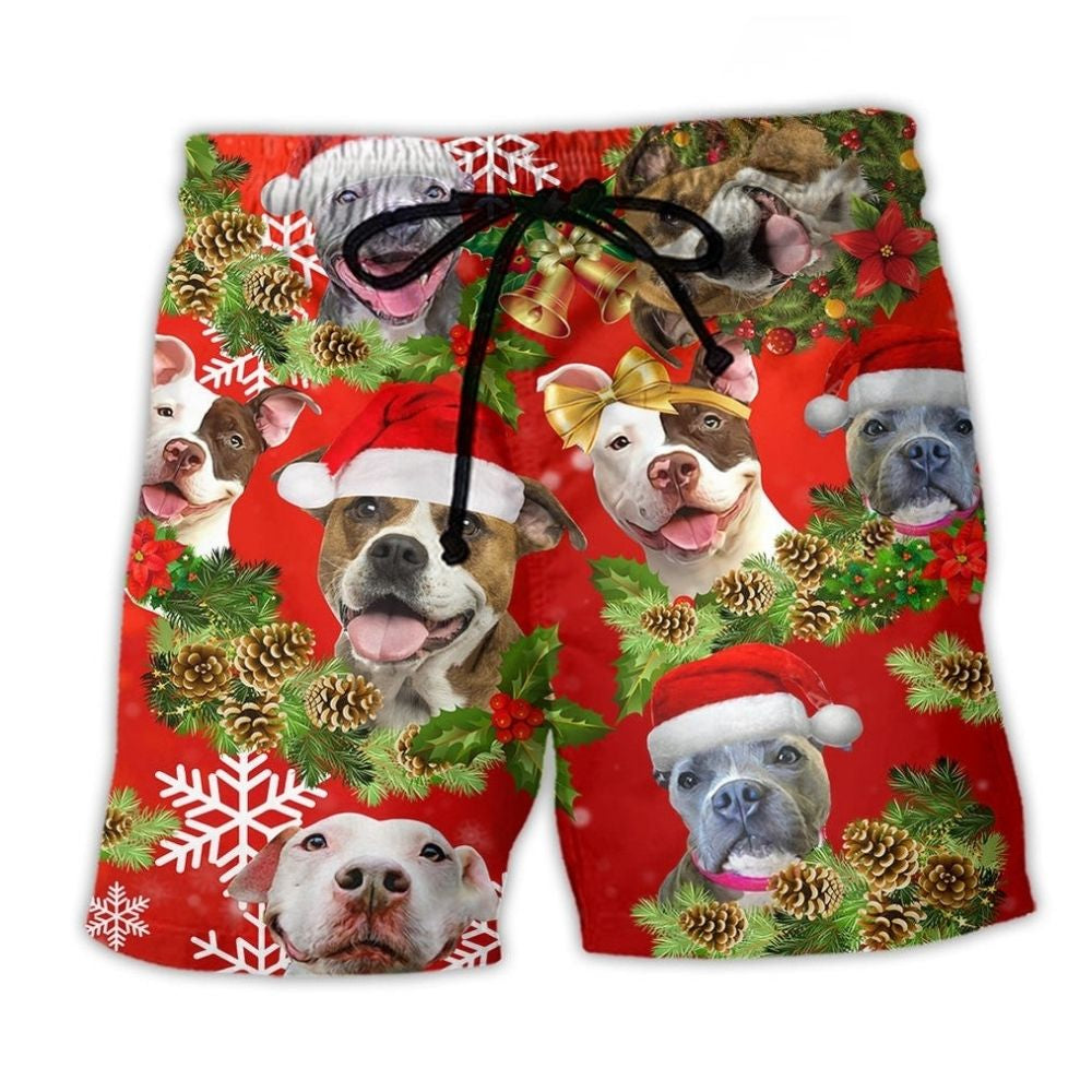 Pitbull Family Christmas Beach Shorts For Beach Days And Bright Summer Outfits