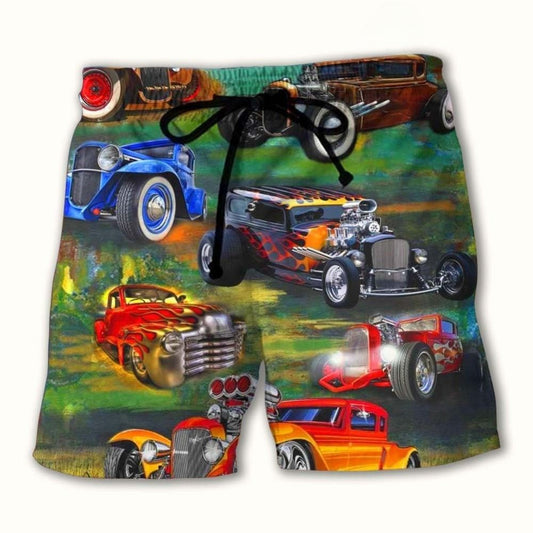 Luxury Retro Car Beach Shorts Pattern View For Resort Days And Outdoor Activities