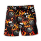 Eight Ball Fire Flame Billiard Beach Shorts Pattern View For Resort Days And Outdoor Activities