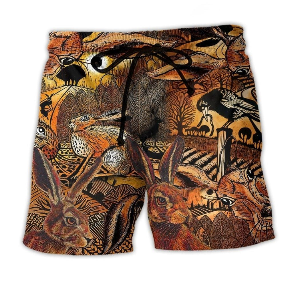 Spooky Hares In The Field Fantasy Beach Shorts Print Detail For Beach Activities And Vacation Wear