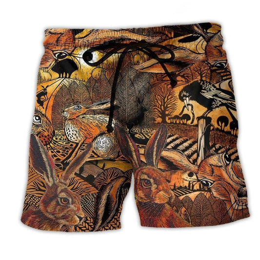 Spooky Hares In The Field Fantasy Beach Shorts Print Detail For Beach Activities And Vacation Wear