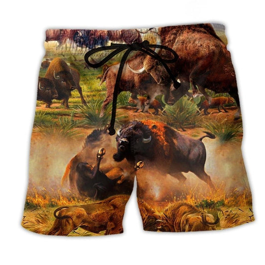 Bison Wild Battlefield Beach Shorts For Resort Days And Leisure And Relaxation