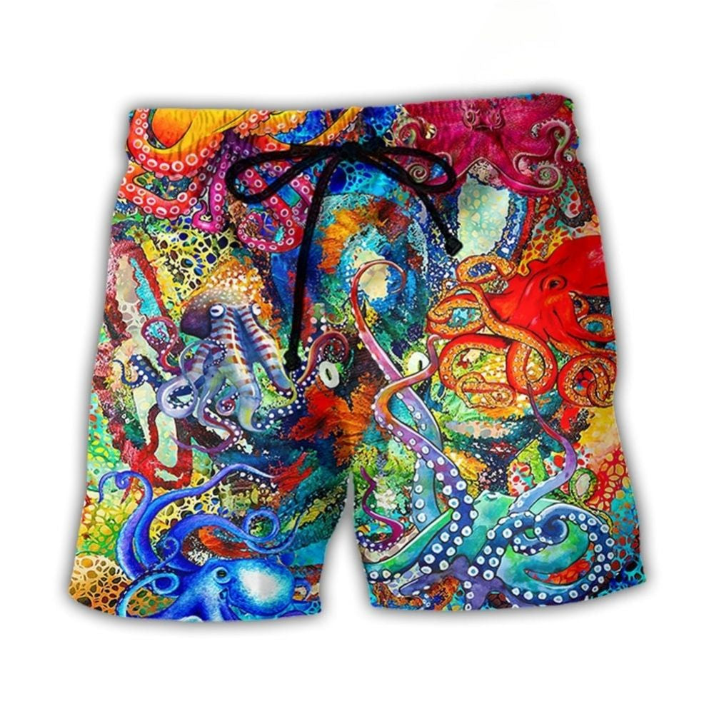Octopus Lover Colorful Fantasy Beach Shorts Pattern View For Vacation Travel And Outdoor Fun