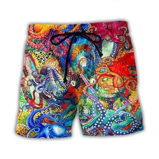 Octopus Lover Colorful Fantasy Beach Shorts Pattern View For Vacation Travel And Outdoor Fun