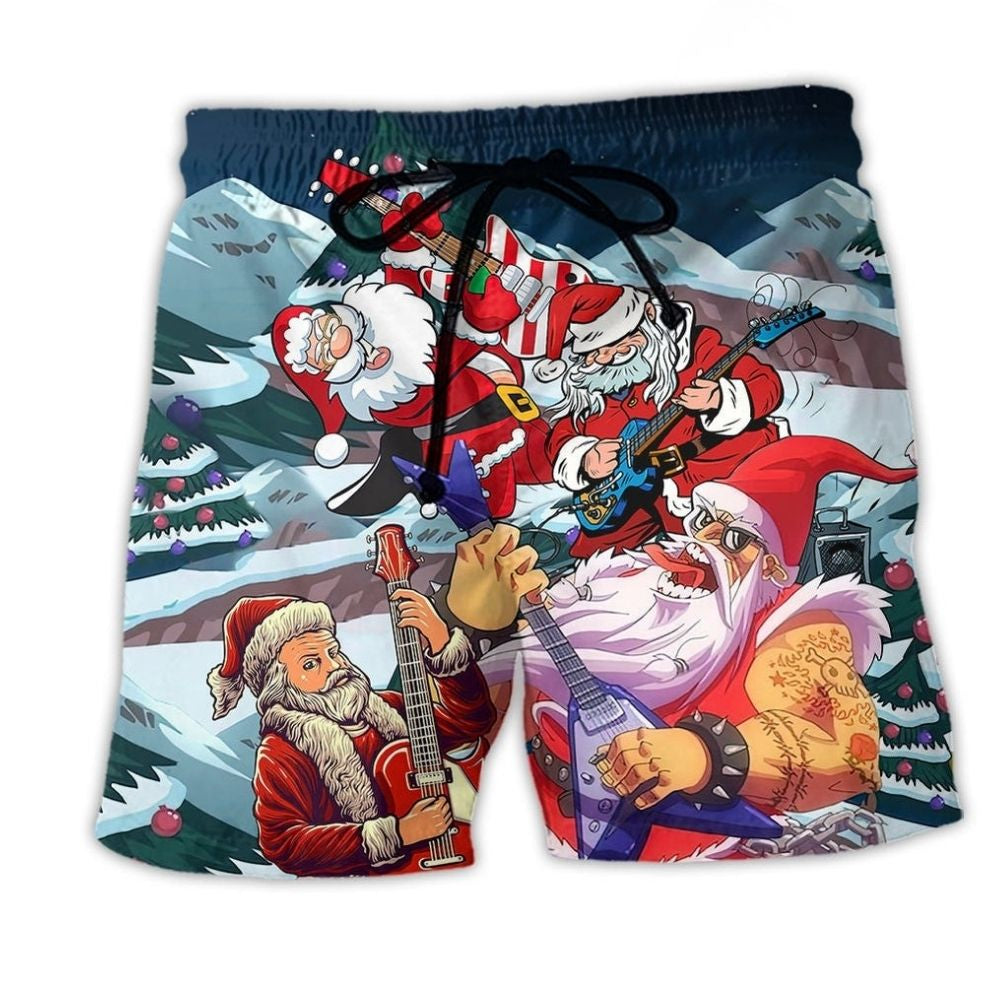 Christmas Santa Electric Guitar Rock Beach Shorts Print View For Coastal Escapes And Casual Outings