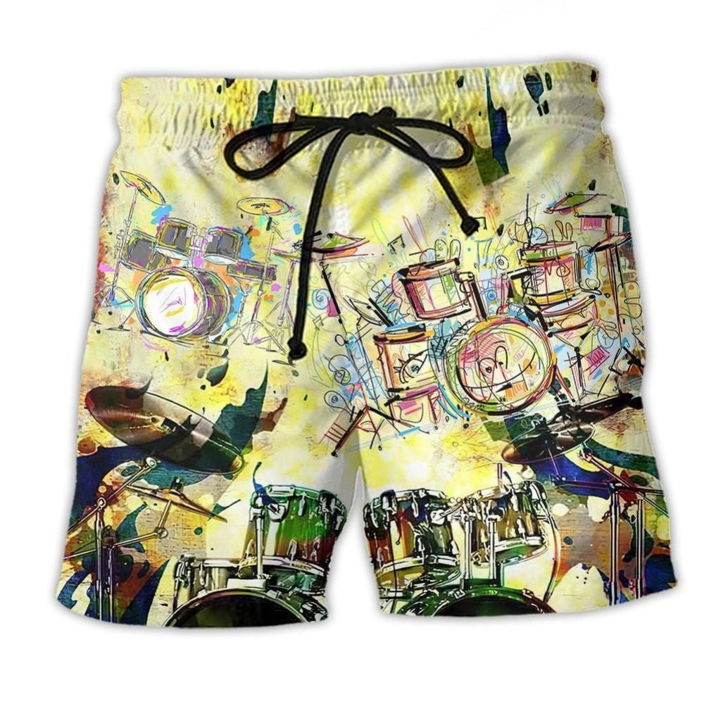 Colorful Drum Music Beach Shorts Design View For Comfortable Resort And Beach Styling