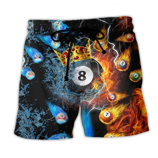 Billiard Fire Hobby Passion Beach Shorts Artwork Detail For Casual Warm Weather Outfits